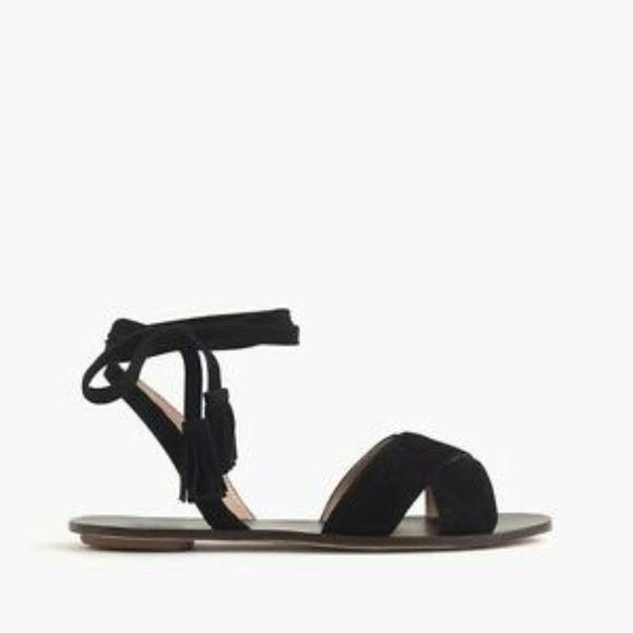 J.Crew Lux Lace-up Casual Suede Sandal, Black, size 8